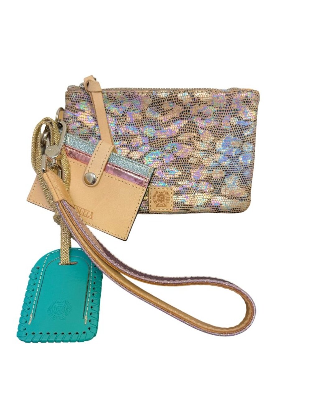 Consuela Leopard Print Wristlet With Leather Accents & Card Holder
